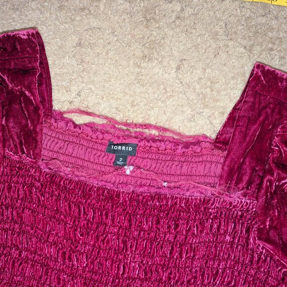 Torrid Crushed Velvet Smocked Long Sleeve Top - Picture 2 of 7